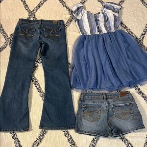 Girls Justice size 12R Jean Shorts and size 12 dress & Jordache 12 flare jeans
